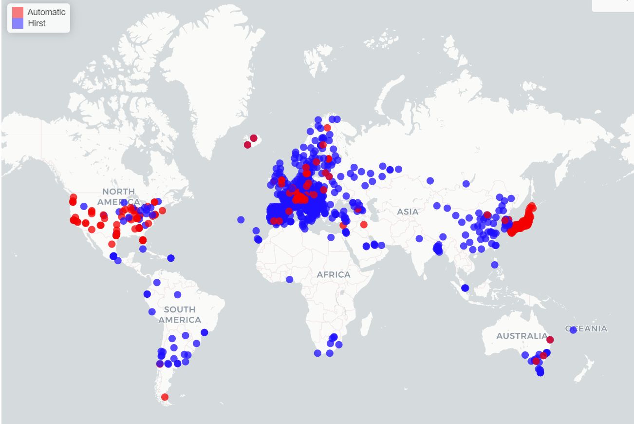 Pollen Monitoring Map of the World: Automatic vs Hirs
